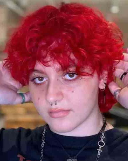Blush Red Wolf Cut with Soft Curls