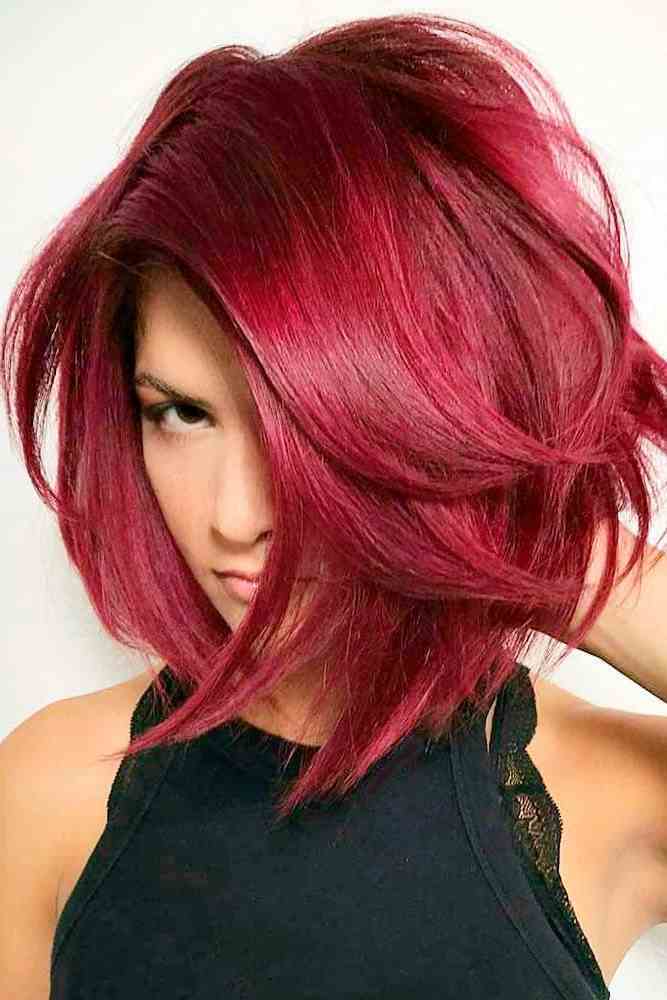 Bright Red Wolf Cut with Textured Bob