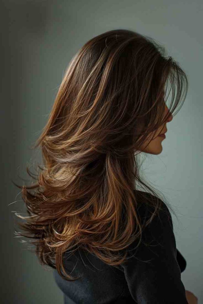 Chestnut Brown Balayage on a Shaggy Wolf Cut