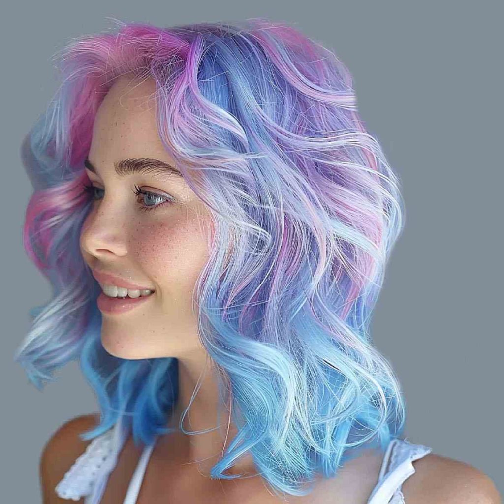 Cotton Candy Balayage on a Fluffy Wolf Cut