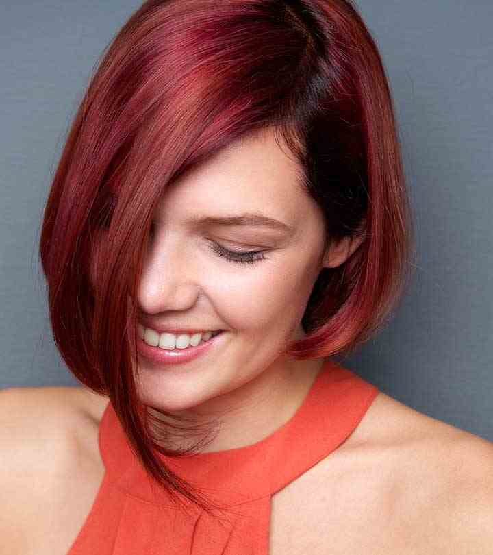 Crimson Red Straight Hair with Side Part