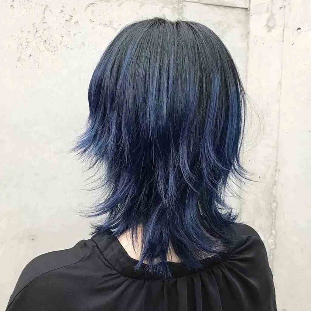 Dark Blue Balayage with a Wavy Wolf Cut