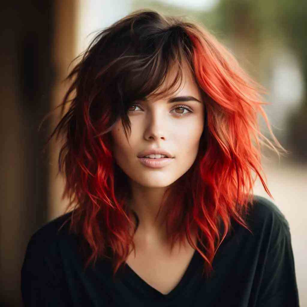 Fiery Red Balayage with a Choppy Wolf Cut