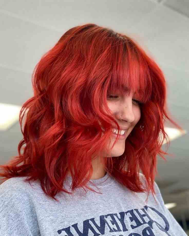 Fiery Scarlet Wolf Cut with Loose Waves