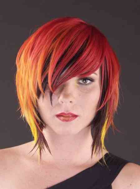 Flaming Red Bob with Asymmetrical Cut