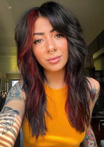 Fluffy Wolf Cut with a Pop of Color at the Ends