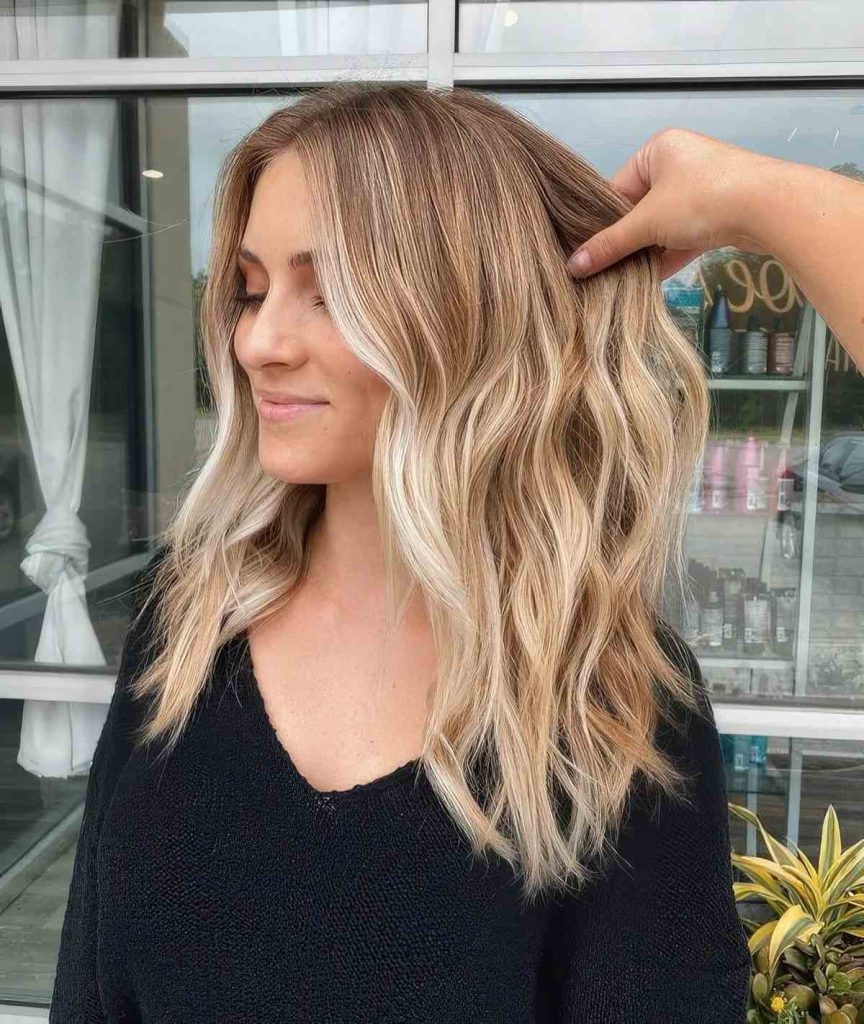 Honey Blonde Balayage on a Textured Wolf Cut