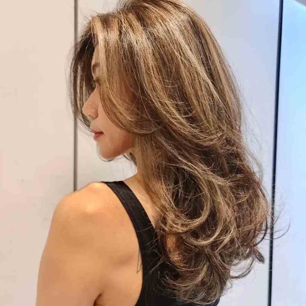 Honey Caramel Balayage with Long Wolf Cut Layers
