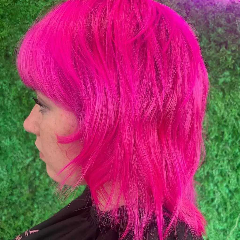 Hot Pink Wolf Cut with Fringe