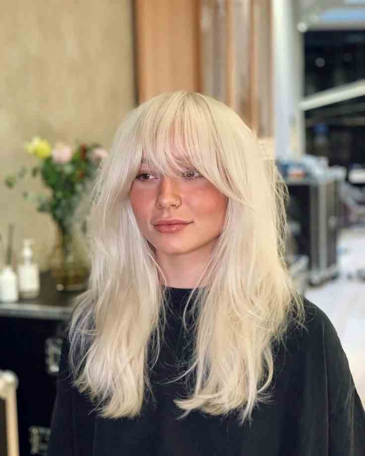 Icy Blonde Balayage with a Voluminous Wolf Cut