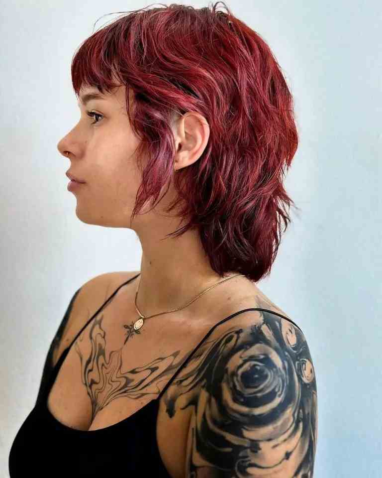 Maroon Red Wolf Cut with Choppy Layers