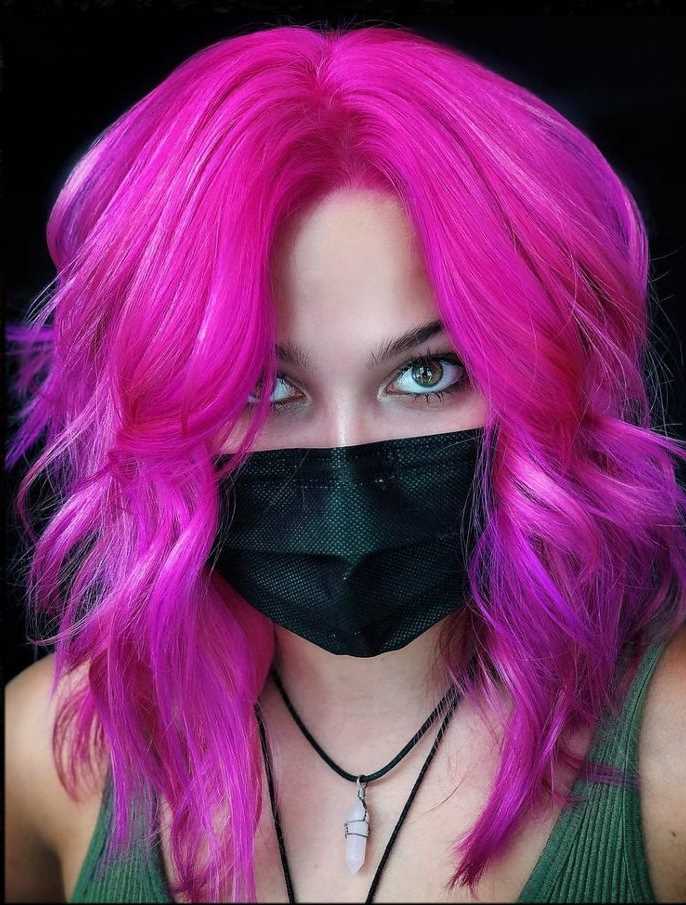 Neon Pink Wolf Cut with High Volume
