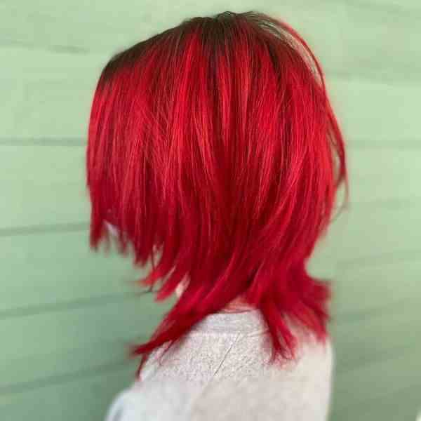 Neon Red Wolf Cut with Straight Layers
