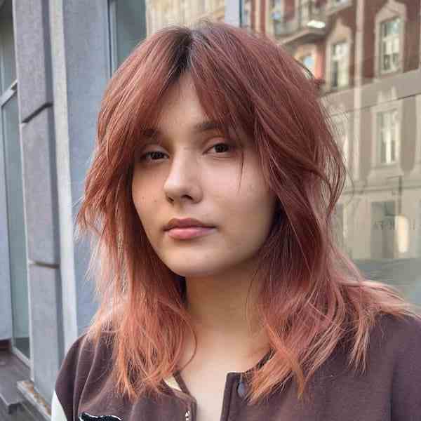 Peach Balayage with a Wavy Wolf Cut