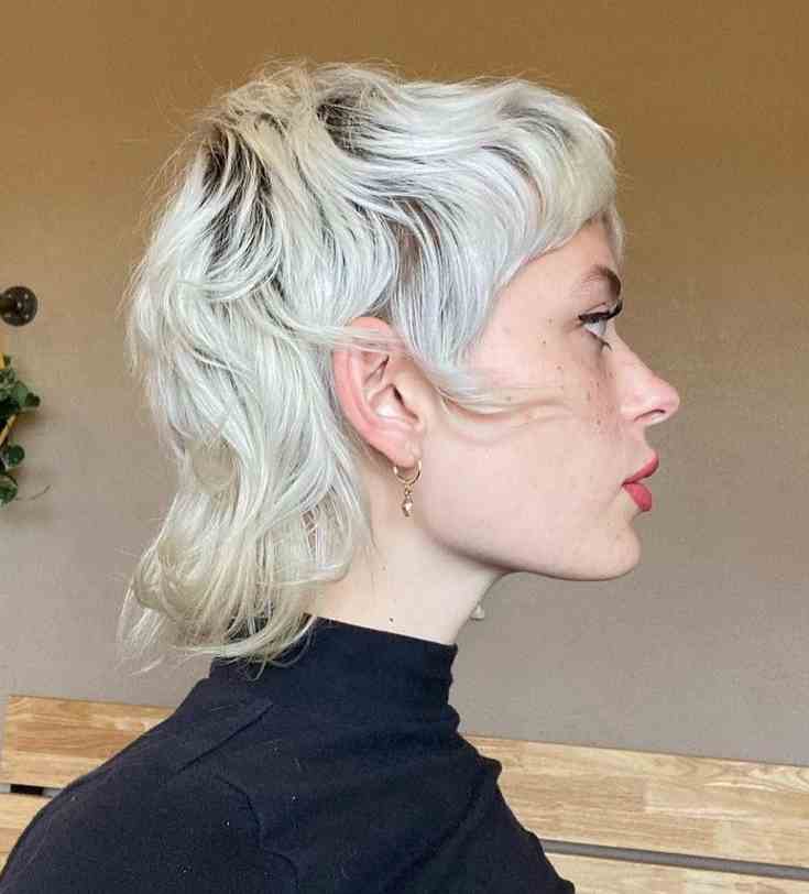 Platinum Blonde Balayage on a Short Wolf Cut
