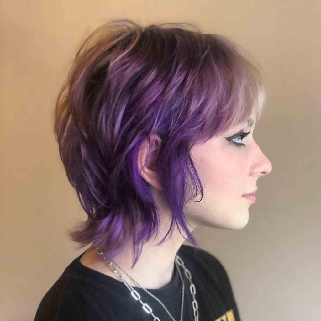 Purple Balayage on a Shaggy Wolf Cut