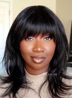 Short Black Wolf Cut with Blunt Bangs