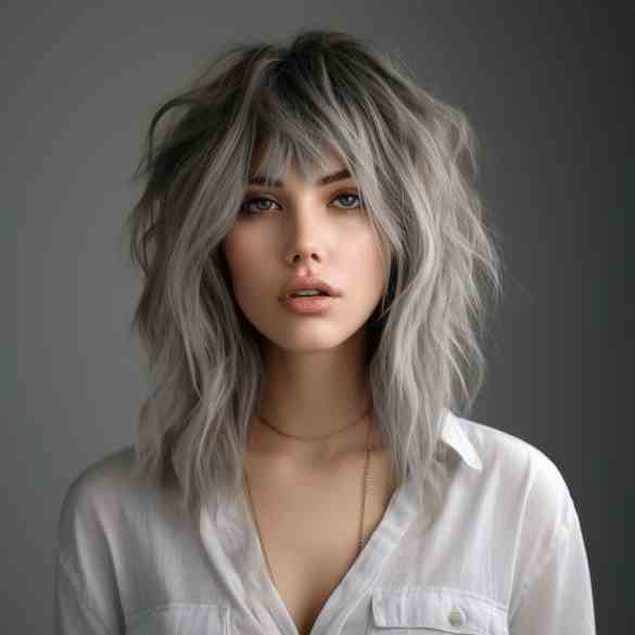 Smoky Grey Balayage with a Textured Wolf Cut