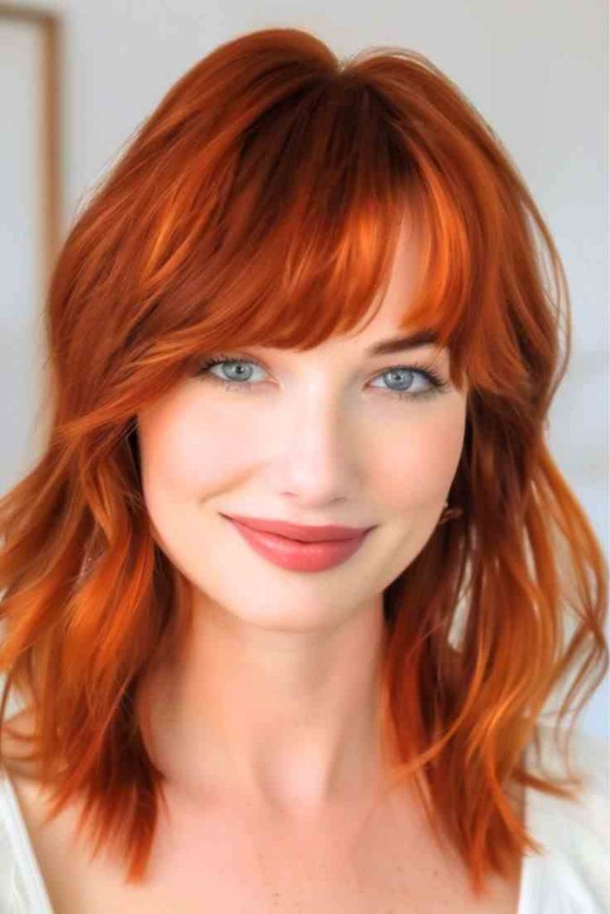 Spicy Red Wolf Cut with Tousled Bangs