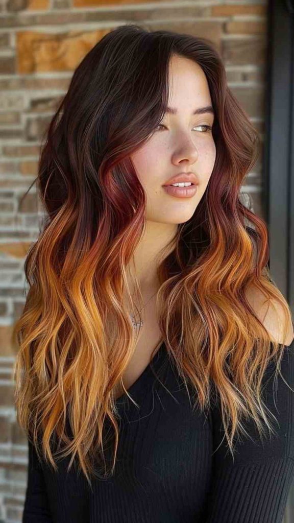Sunset Balayage with Long Wolf Cut Layers
