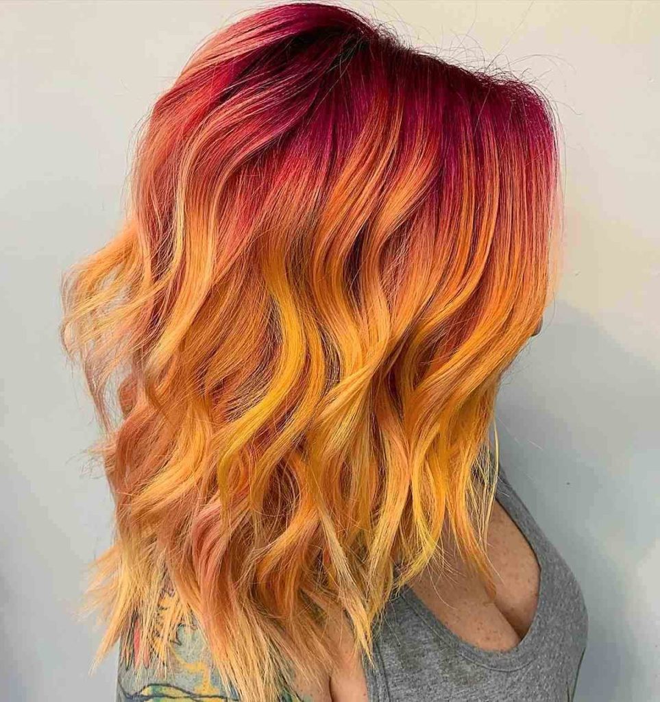 Sunset Red Wolf Cut with Voluminous Waves