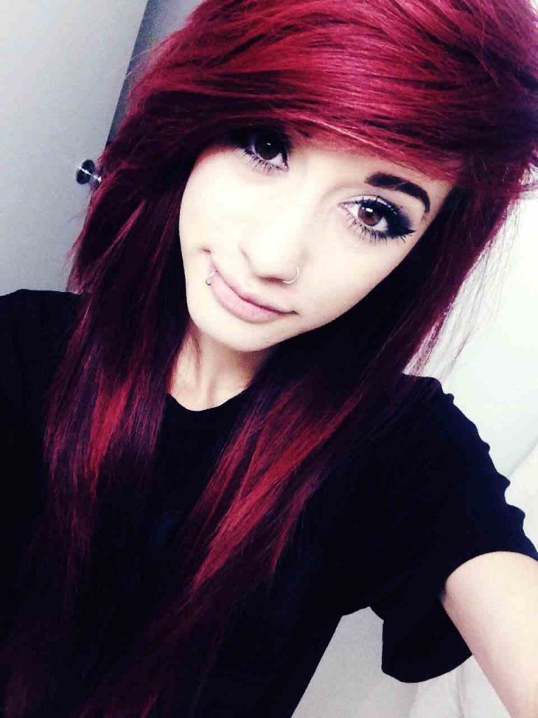 Throwback Emo Side-Swept Bangs with Red Hair