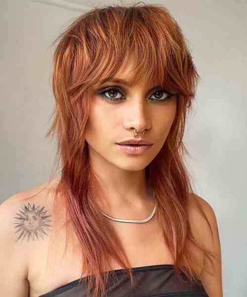 Wolf Cut with a Blunt Fringe